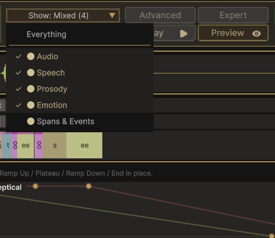 The Show dropdown open, with an Everything sentinel above the individual categories